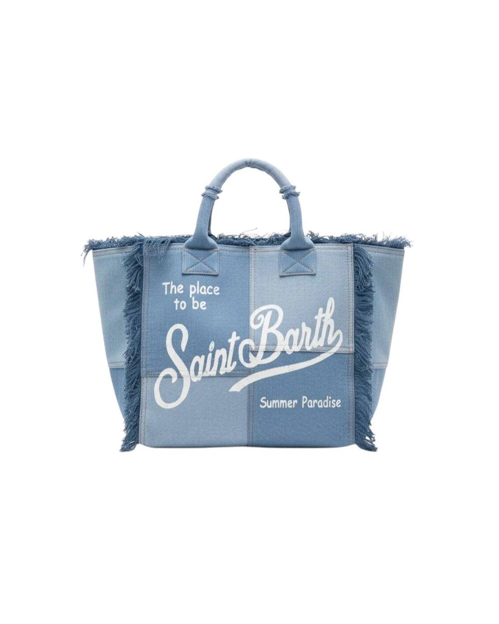 MC2 SAINT BARTH Borsa MC2 SAINT BARTH donna Vanity VANI000100402L Blu denim mix lavaggi frange logo zip tasca VANI000100402L 00