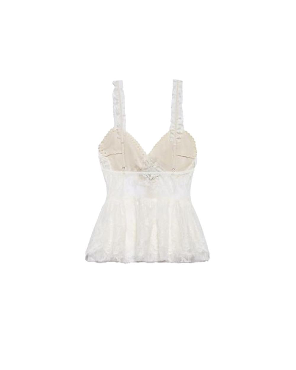 ANIYE BY Top ANIYE BY NOA donna 185120 Bianco pizzo dettagli ricamai fiocco rouches 185120 02485