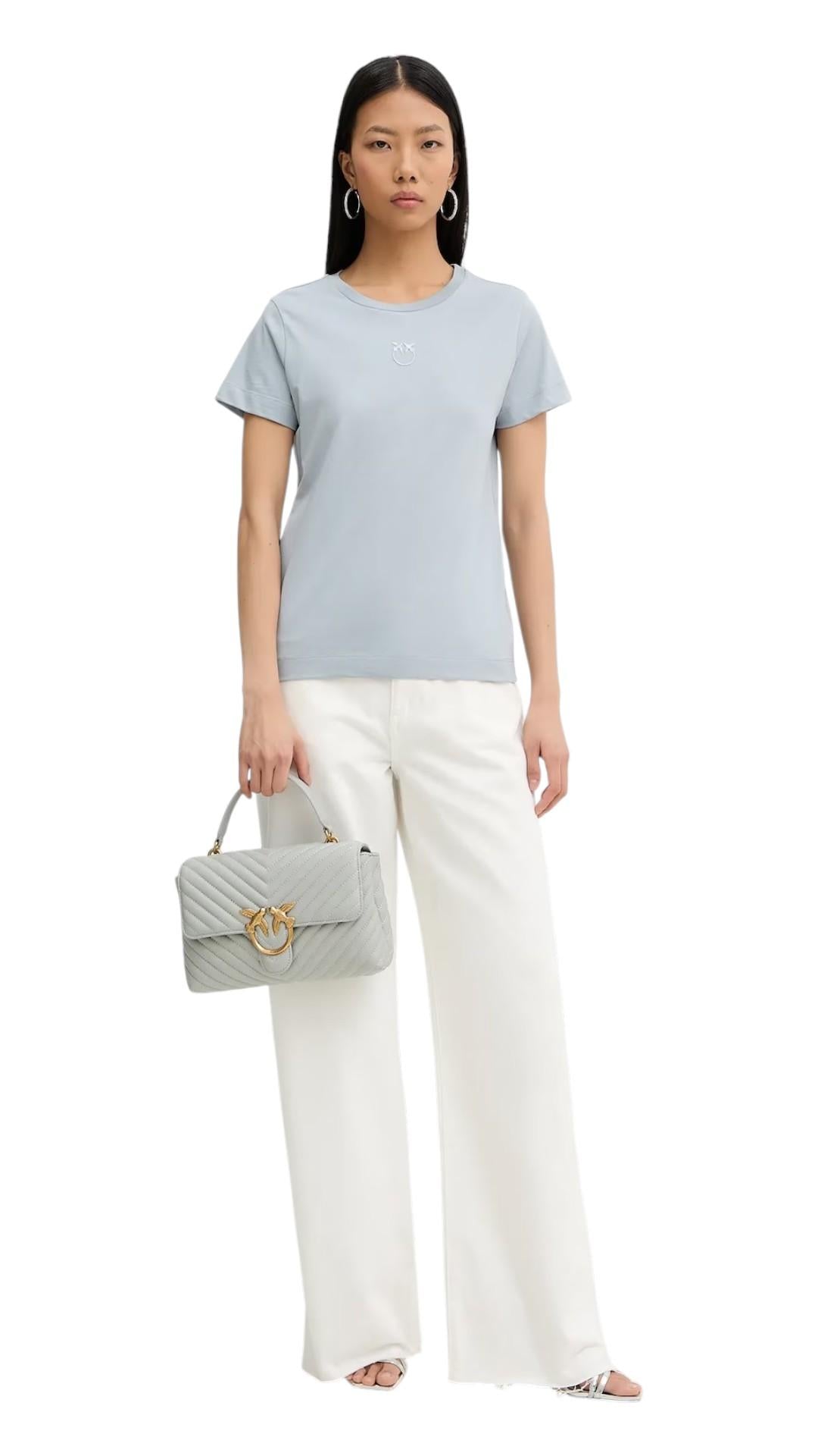 PINKO T-shirt Pinko donna 100355A339 E87 Bussolotto con logo Azzurro 100355A339 E87