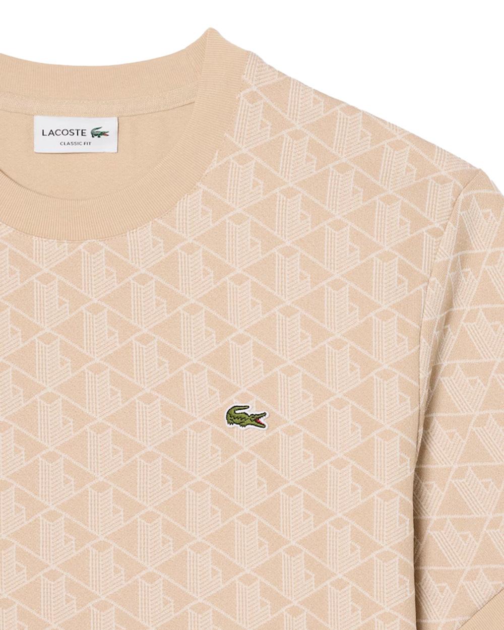LACOSTE T-shirt LACOSTE uomo monogramma jacquard TH1197T Beige cotone maniche corte coccodrillo TH1197T 8GI