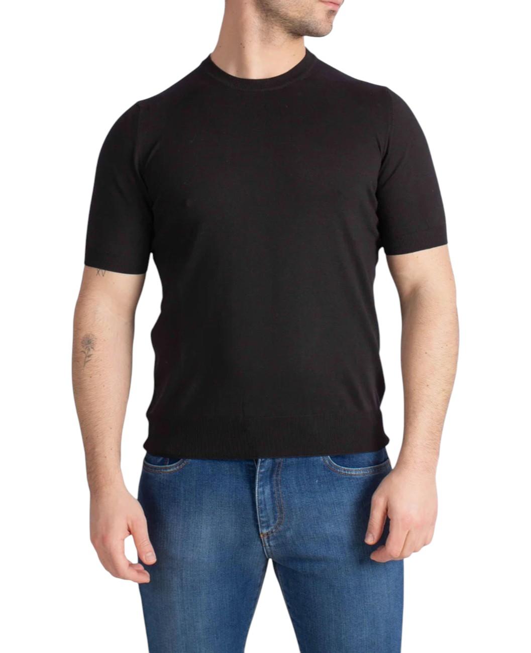 GRAN SASSO T-shirt Gran Sasso uomo 4310429401 099 Suvin Cotton in maglia cotone Nero<BR/> 4310429401 099