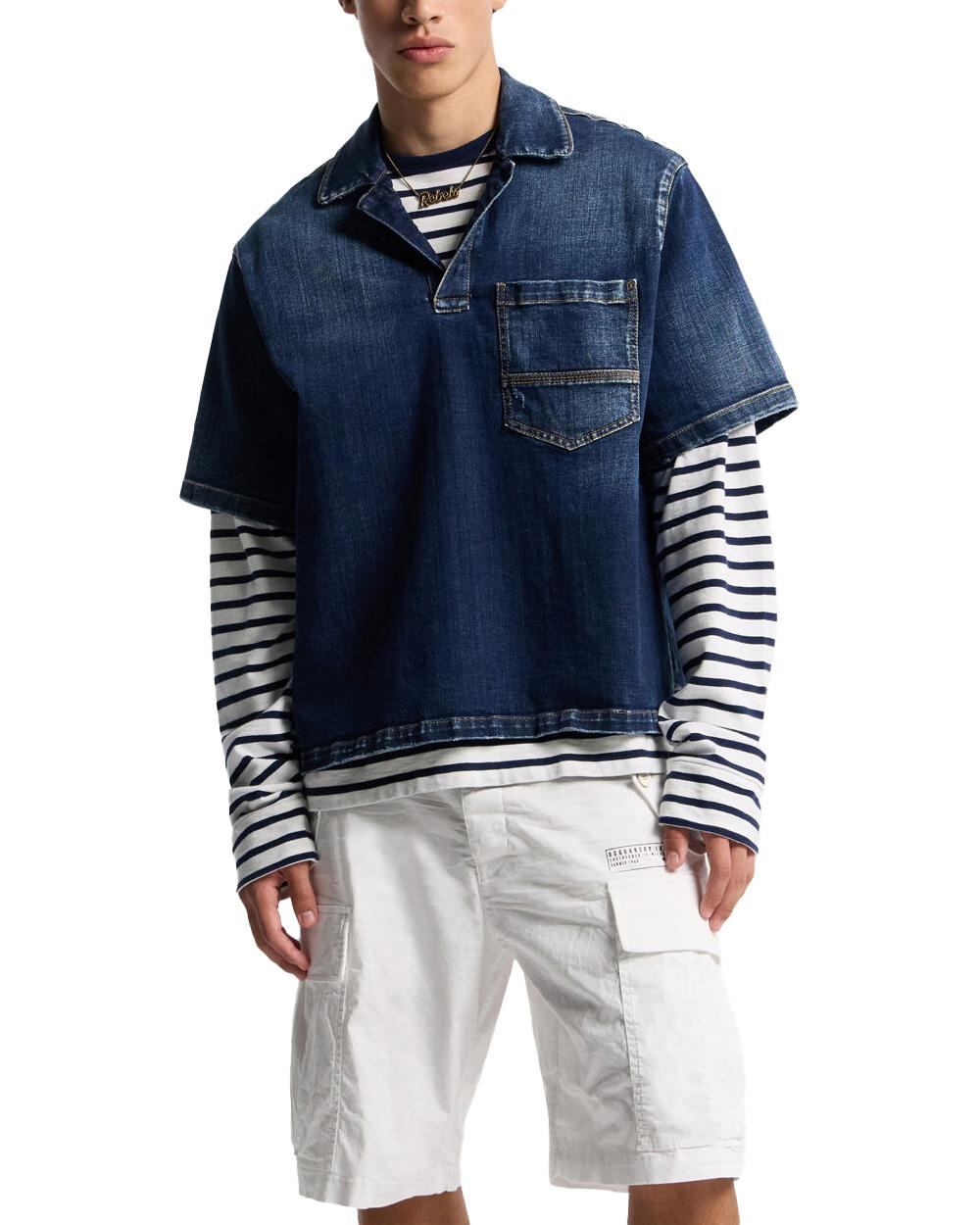 DSQUARED2 Camicia DSQUARED2 uomo S74DM1027S30664 Denim colletto polo maniche corte cotone S74DM1027S30664 470