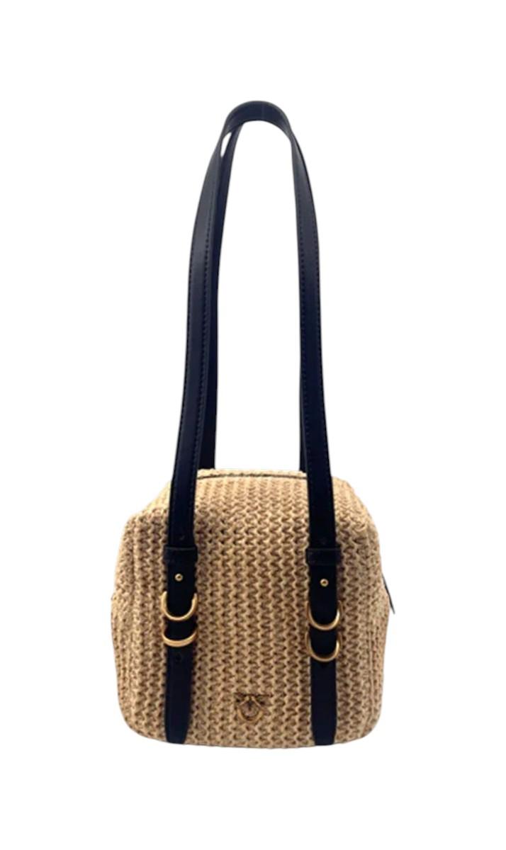 PINKO Borsa Pinko donna 106465A391C 24Q Cubic Bag Rafia Beige Nero Oro<BR/> 106465A391 C24Q
