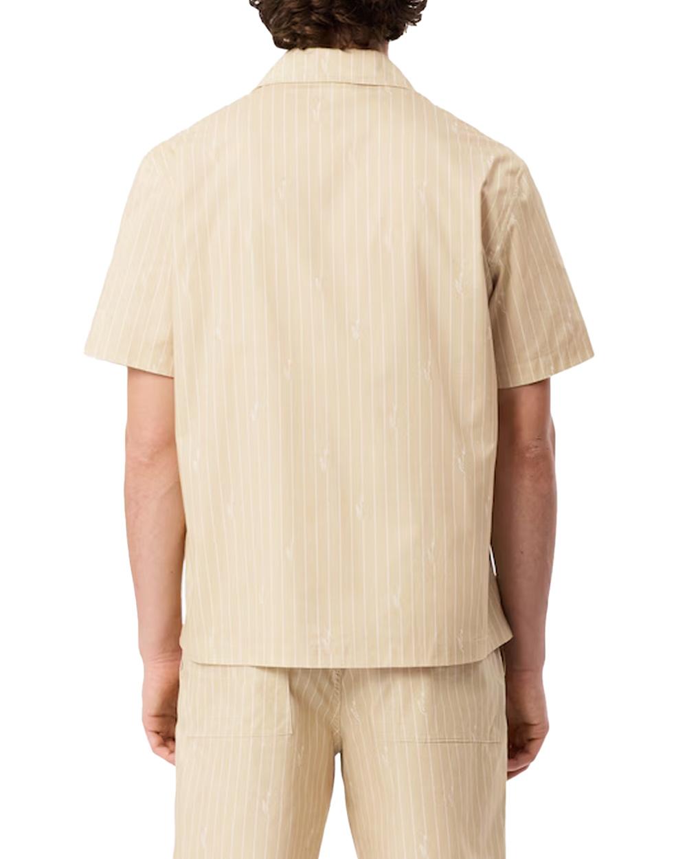LACOSTE Camicia LACOSTE uomo CH2343 Beige cotone relaxed fit stampa righe coccodrilli CH2343 2IU
