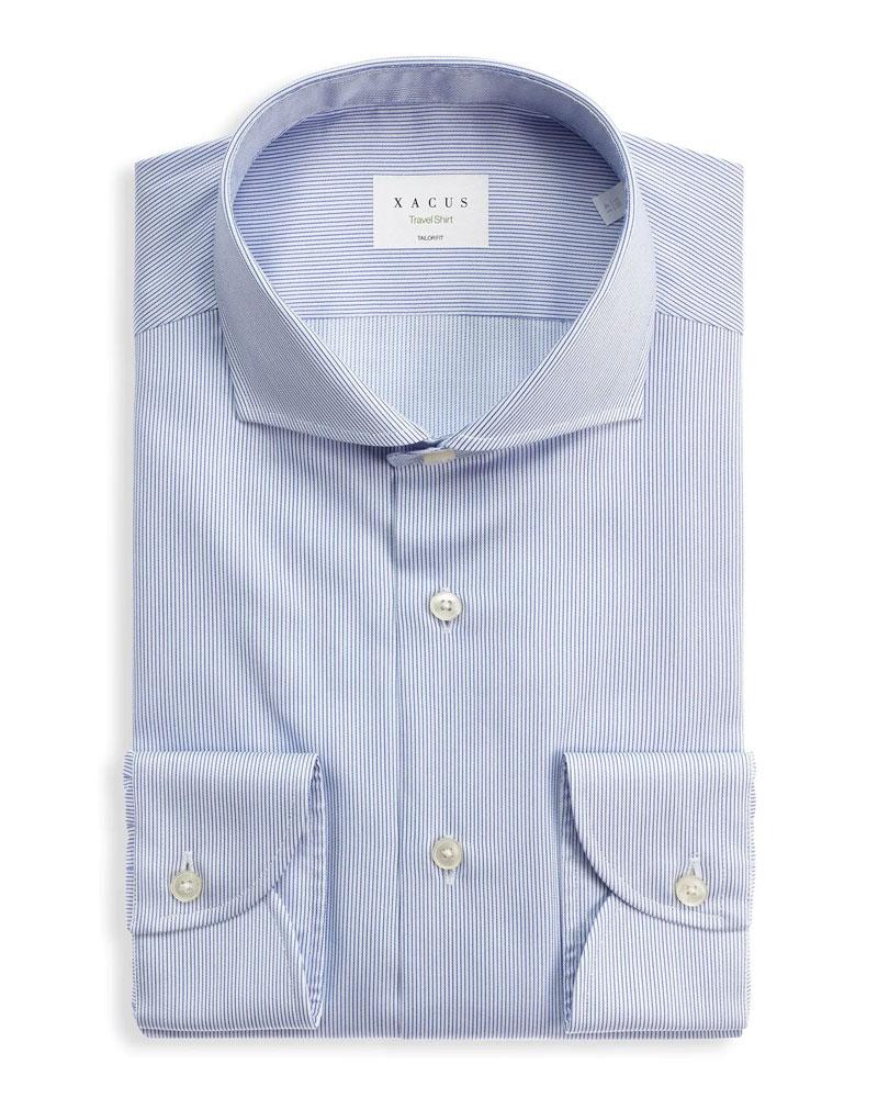 XACUS Camicia Xacus uomo WF53111807 azzurra bianca righe twill collo francese WF53111807 002