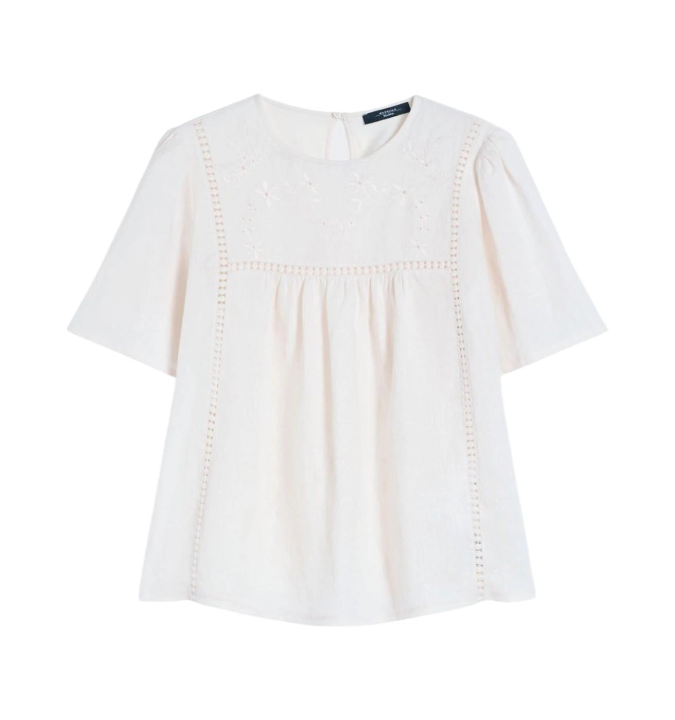 WEEKEND Blusa Weekend 2615941082600 003 Bacino in puro lino con ricami Ecru<BR/> 2615941082600 003