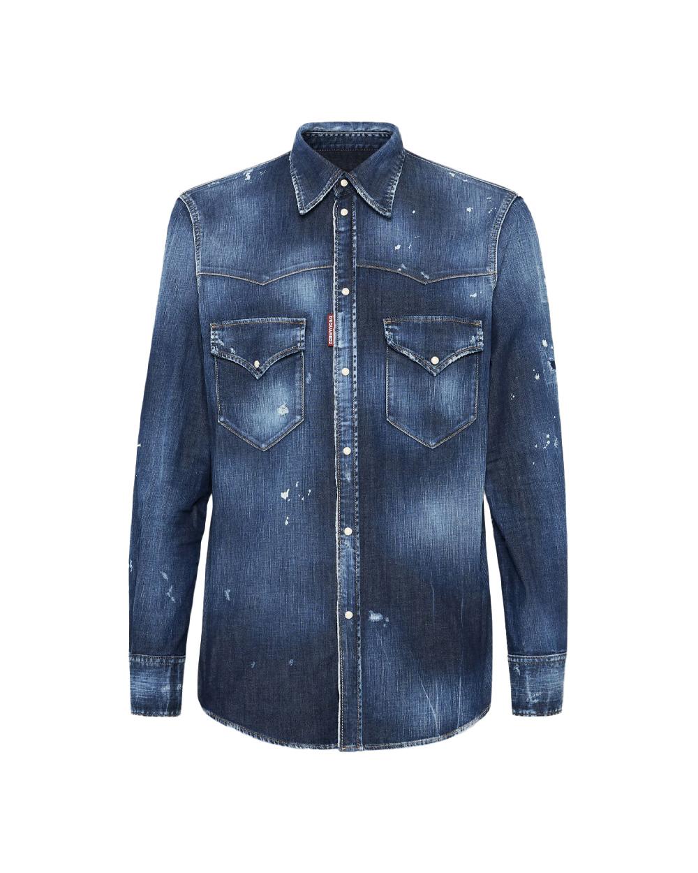 DSQUARED2 Camicia DSQUARED2 uomo S74DM0935S30341 Blu cotone stretch distressed carrè western S74DM0935S30341 470