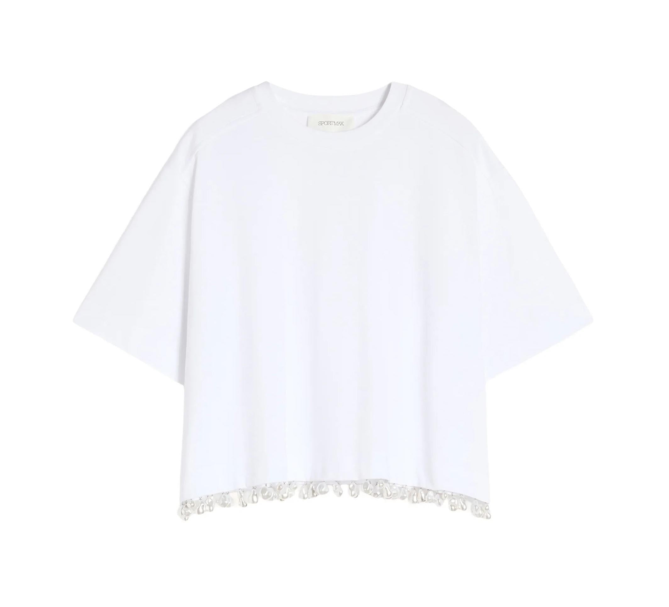SPORTMAX T-shirt Sportmax 2612941032600 001 Palmas crop con perle Bianco<BR/> 2612941032600 001