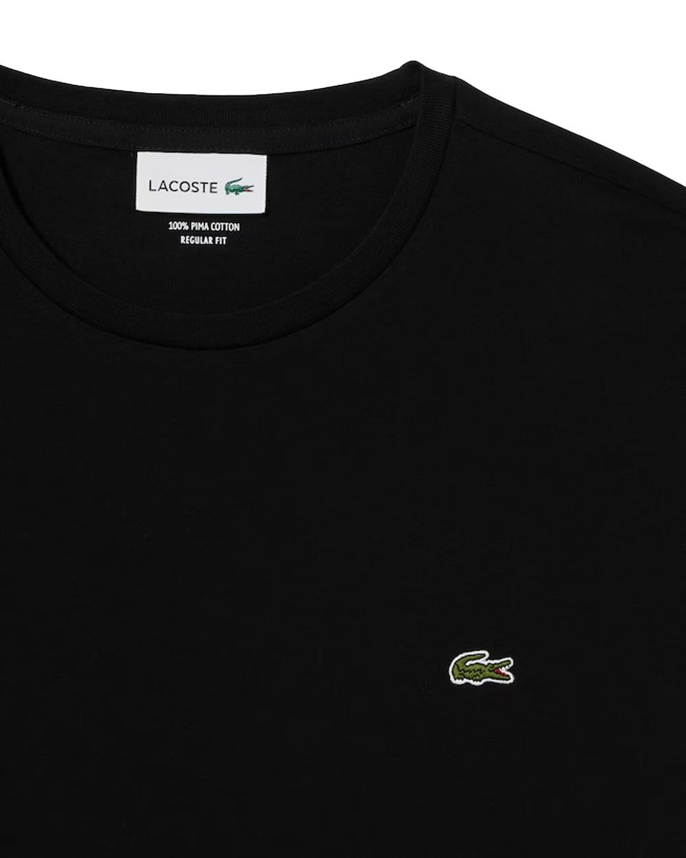 LACOSTE T-shirt LACOSTE uomo TH6709 Nera pregiato cotone taglio dritto regular coccodrillo TH6709 031