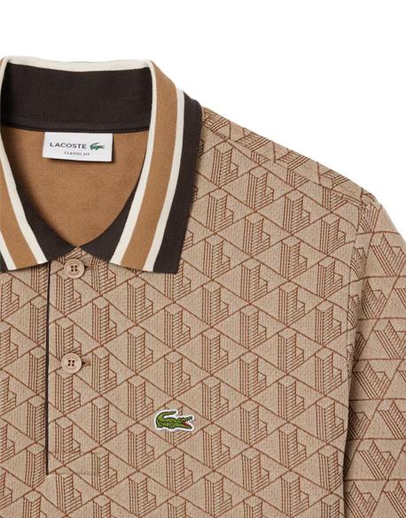 LACOSTE Polo LACOSTE uomo DH1417 Beige jacquard monogramma taglio classico coccodrillo DH1417 6IR