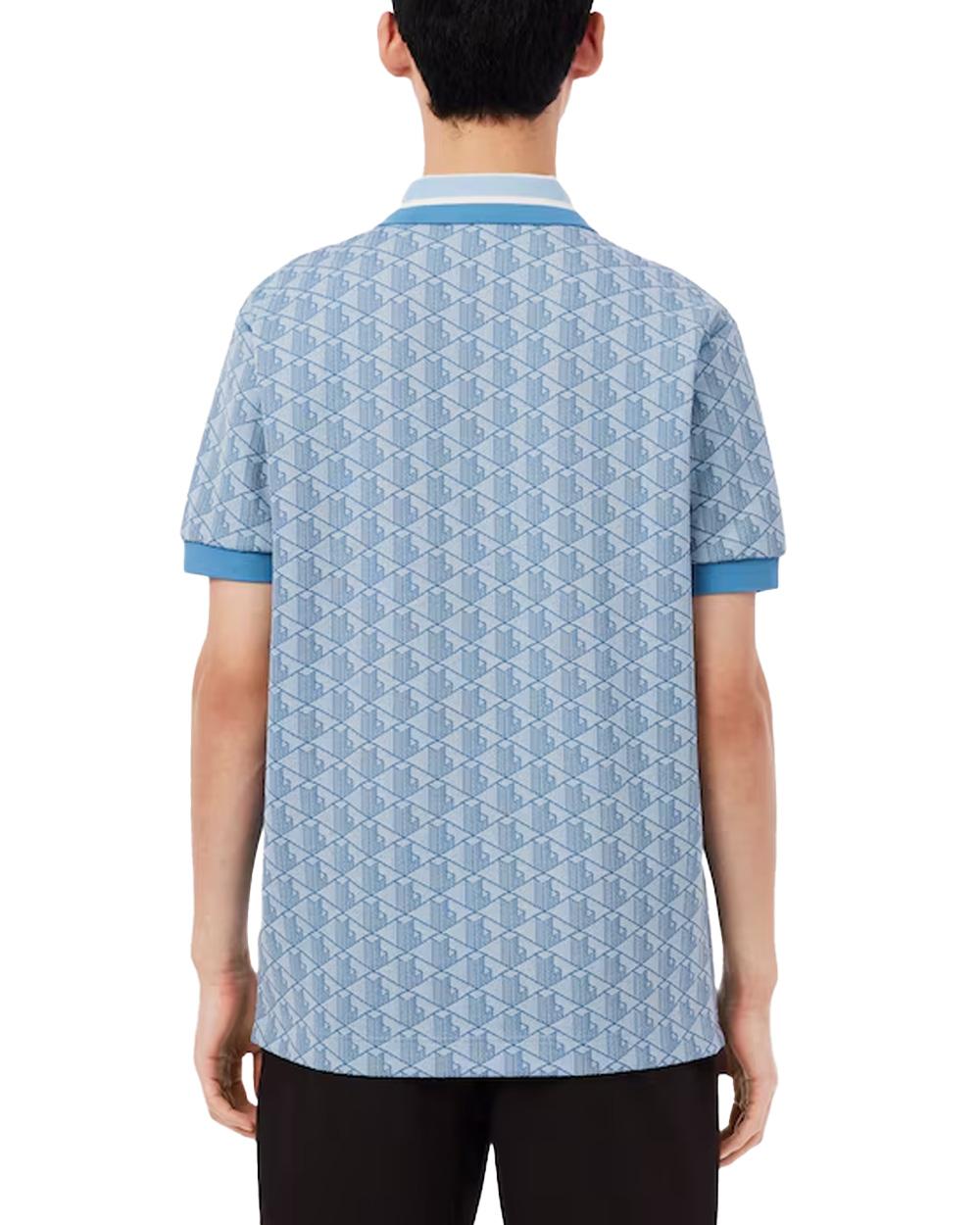 LACOSTE Polo LACOSTE uomo Jacquard DH1417 Celeste monogramma poliestere coccodrillo <BR/><BR/> DH1417 1Q1