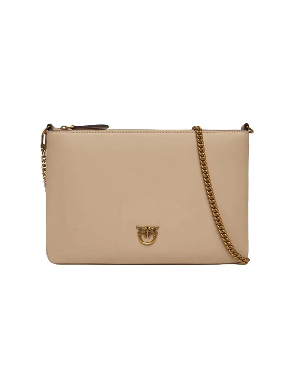 PINKO Borsa PINKO donna FLAT CLASSIC 100455A0F1 Beige chiusura zip pelle tracolla 100455A0F1 C50Q