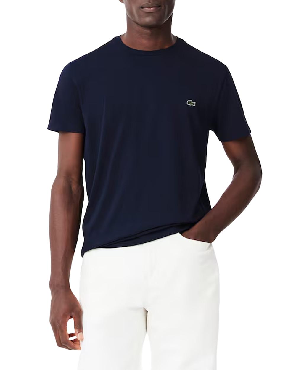 LACOSTE T-shirt LACOSTE uomo TH6709 Blu pregiato cotone taglio dritto regular coccodrillo TH6709 166