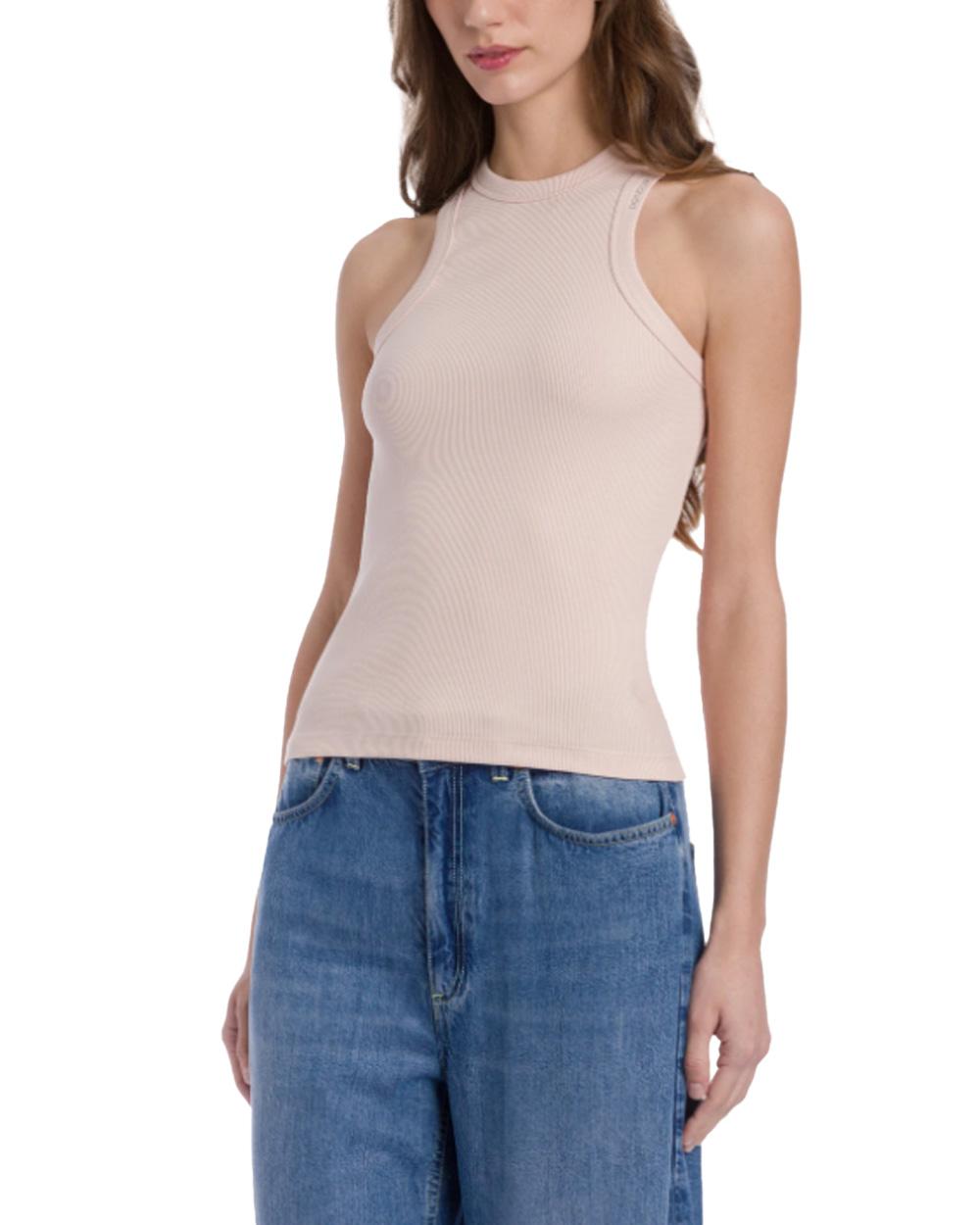 DONDUP Top DONDUP donna DS071JS0314D Rosa giricollo slim logo scollo DS071JS0314D 511