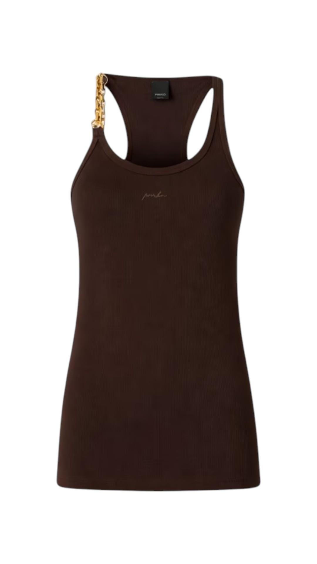 PINKO Canotta Pinko donna 106633A32C M28 Charlene Catena smanicata con catena Marrone scuro<BR/> 106633A32C M28