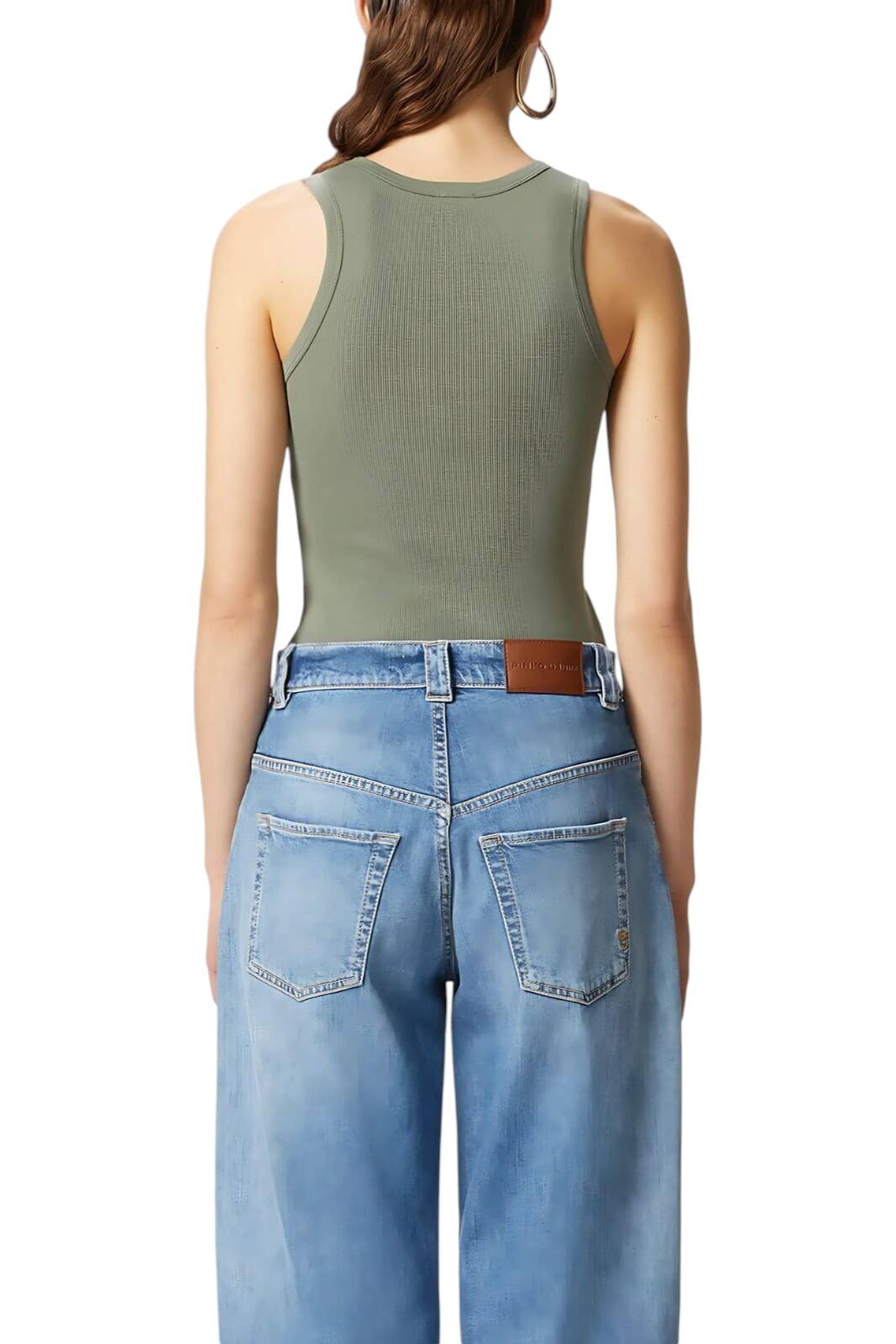 PINKO Canotta Pinko donna 100807A338 U84 Calcolatore con applicazione dorata Love Birds Verde <BR/> 100807A338 U84