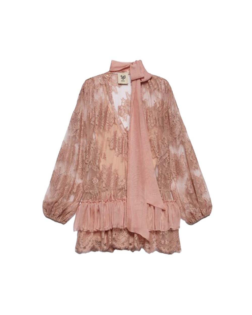 ANIYE BY Abito ANIYE BY NOA donna 185035 Cipria pizzo ricami floreali rouches maniche lunghe<BR/><BR/> 185035 02486