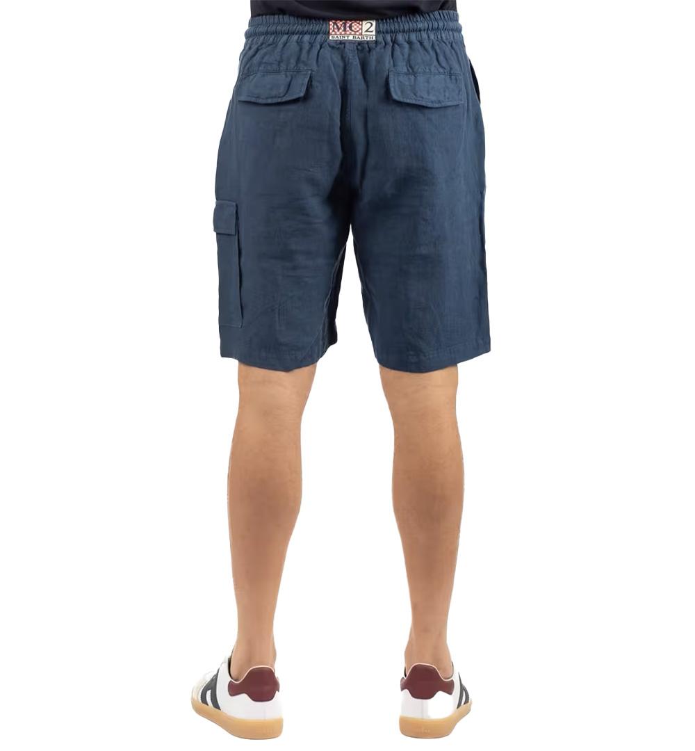 MC2 SAINT BARTH Bermuda Mc2 Saint Barth Marseille uomo MARSEILLE00338H Blu lino elastica colulisse corda tasche logo MARSEILLE00338H 60