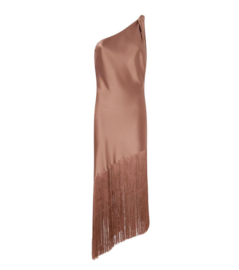 PINKO Abito donna Pinko 106352A33D Kiwi arancio corto monospalla satin frange 106352A33D L50
