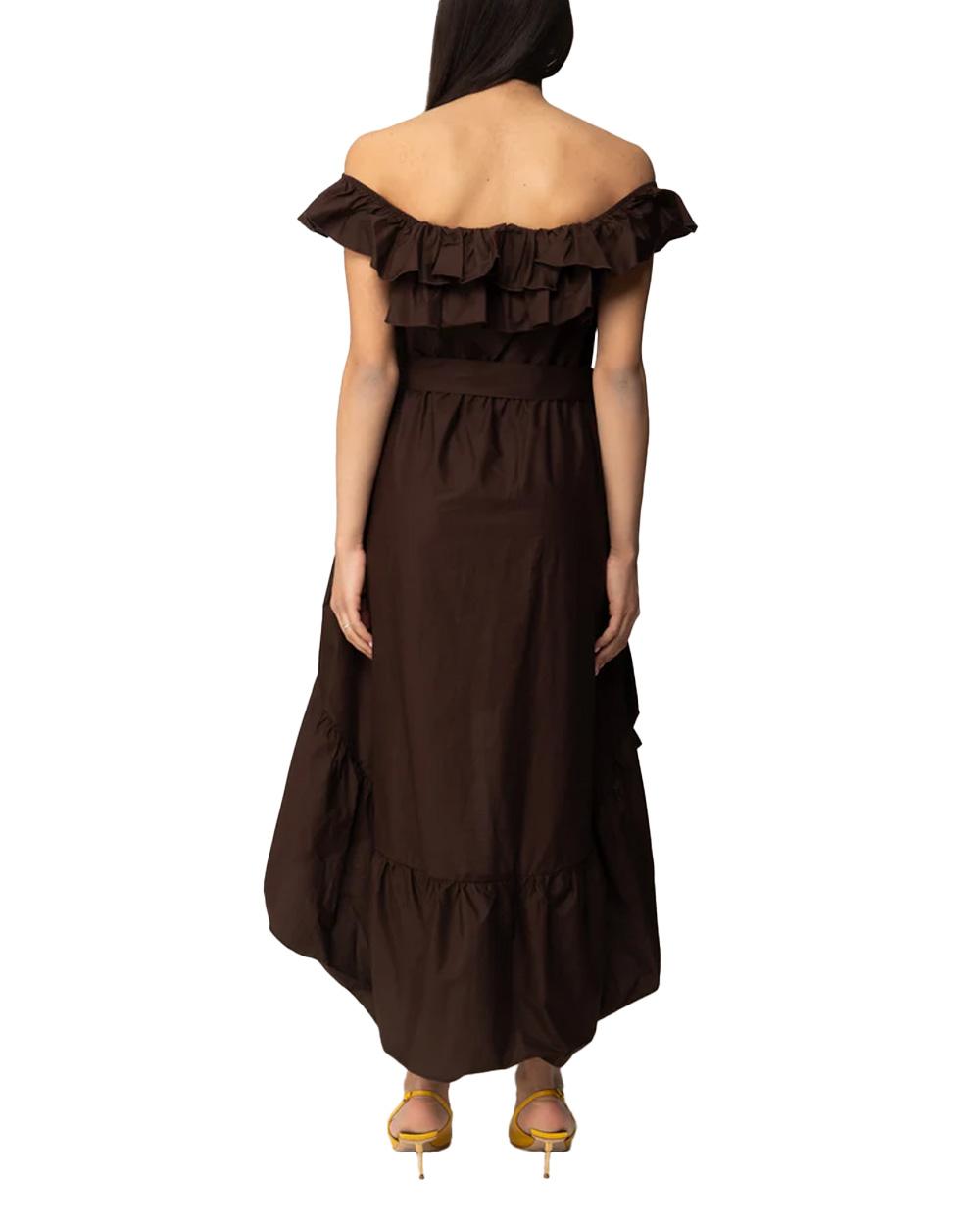 ANIYE BY Abito ANIYE BY CORA donna 185304 Cioccolato asimmetrico volant fiocco gonna svasata 185304 02072