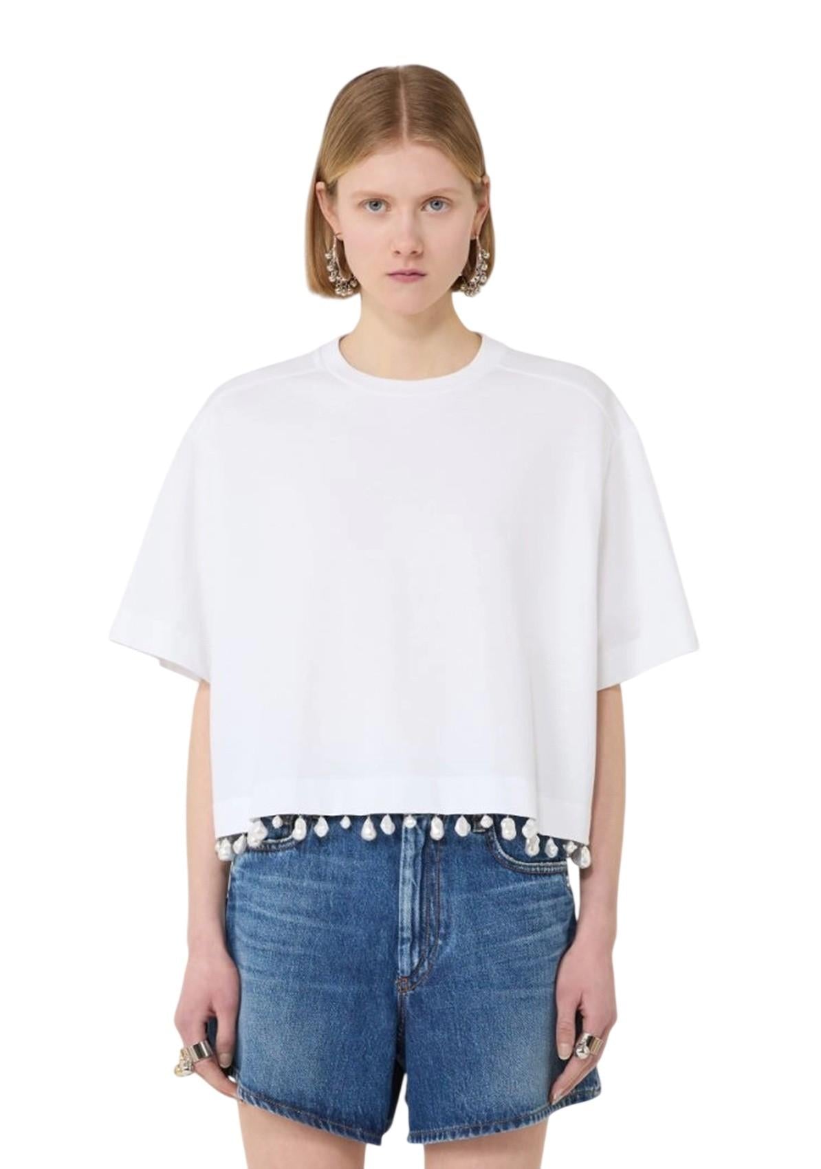SPORTMAX T-shirt Sportmax 2612941032600 001 Palmas crop con perle Bianco<BR/> 2612941032600 001