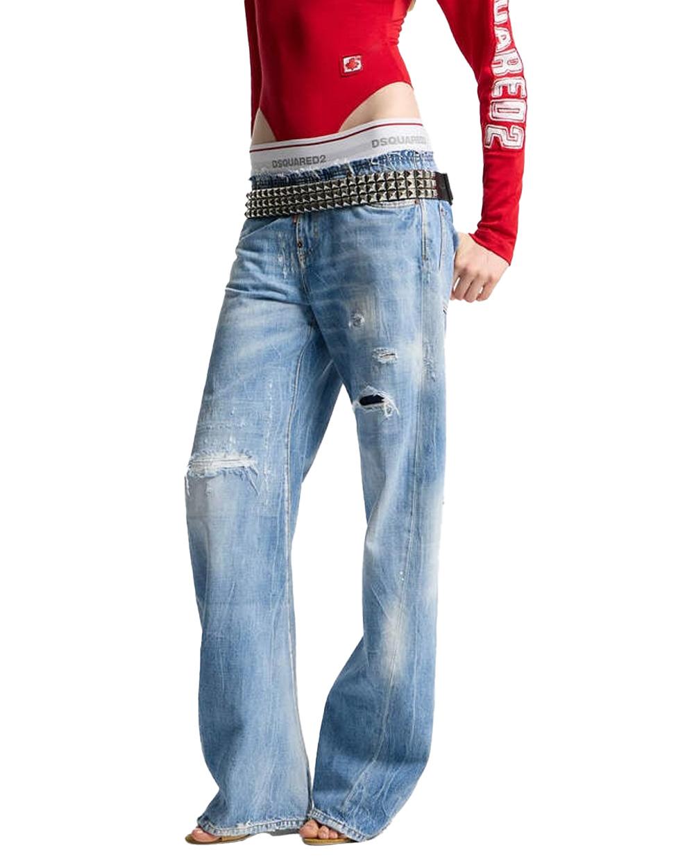 DSQUARED2 Jeans DSQUARED2 donna Tape Loose Twist Fit S72LB0928D30038 Blu loose cotone vintage fascia elastica cinque tasche S72LB0928D30038 470