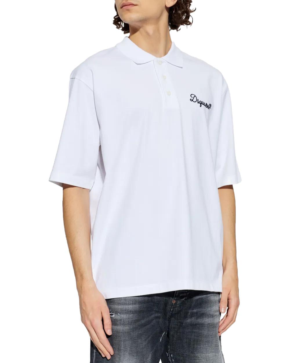 DSQUARED2 Polo DSQUARED2 uomo Tennis Fit S74GL0100D20106 Bianca cotone loose bottoni logo ricamato S74GL0100D20106 100
