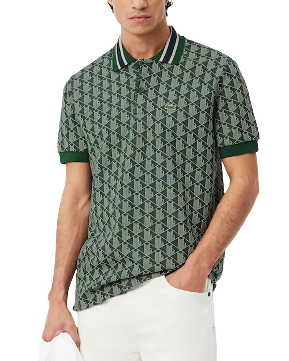 LACOSTE Polo LACOSTE uomo Jacquard DH1417 Verde monogramma poliestere coccodrillo <BR/> DH1417 D1R