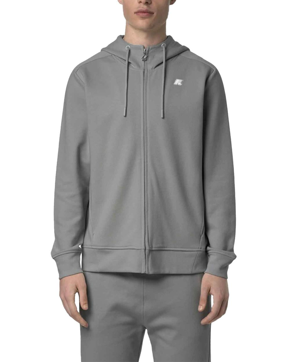 K-WAY Felpa K-WAY uomo K31367W ANTON INTERLOCK Grigia coulisse cappuccio zip fitting regolare logo K31367W 411