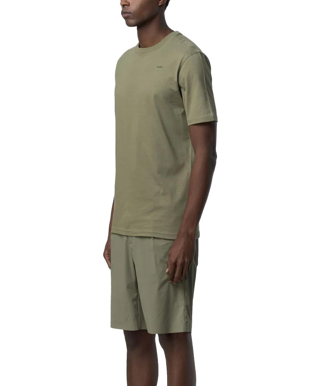 K-WAY T-shirt K-WAY uomo K81489W ODOM JERSEY MICRO LETTERING SLIM Verde jersey otone girocollo costine K81489W V15