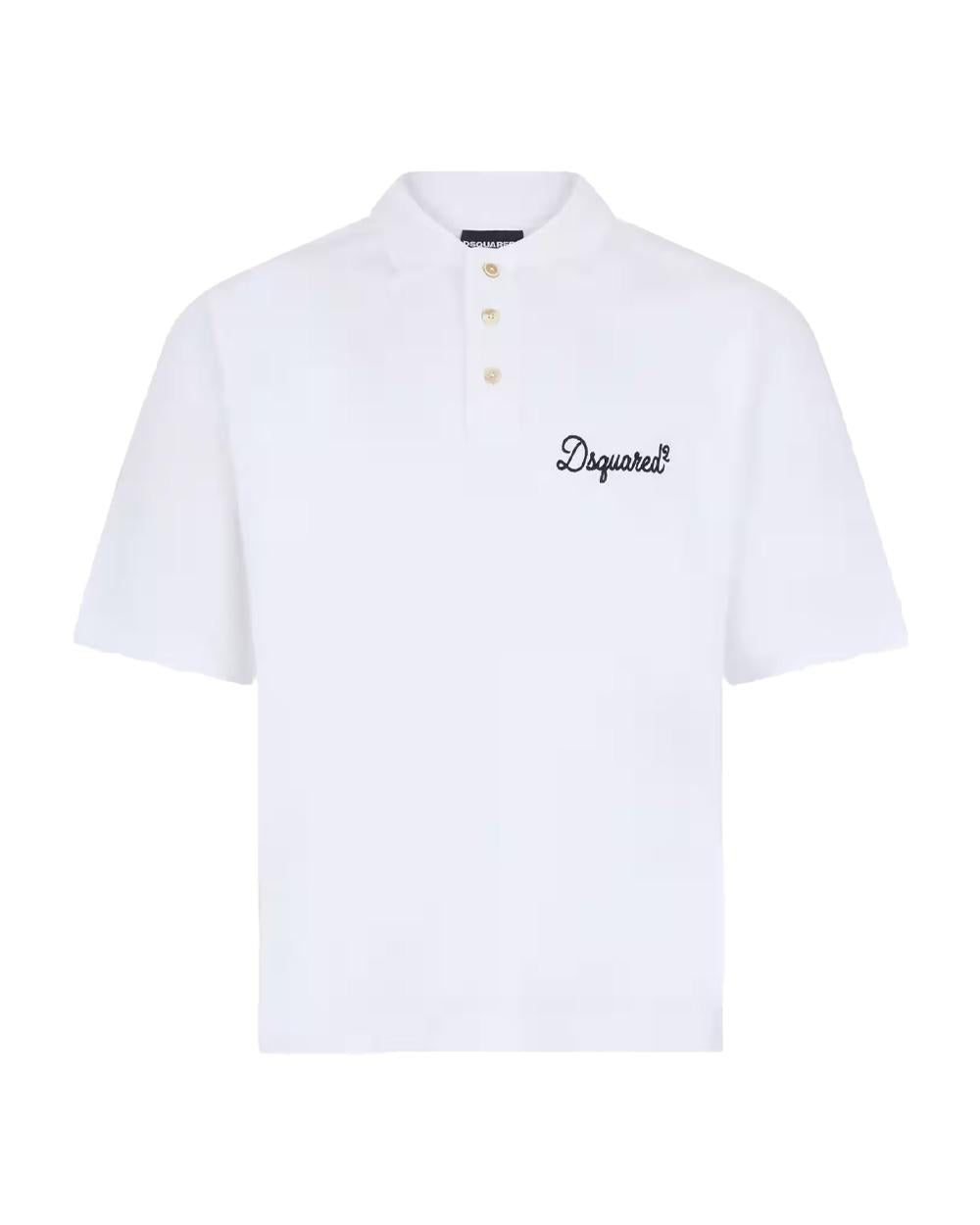 DSQUARED2 Polo DSQUARED2 uomo Tennis Fit S74GL0100D20106 Bianca cotone loose bottoni logo ricamato S74GL0100D20106 100