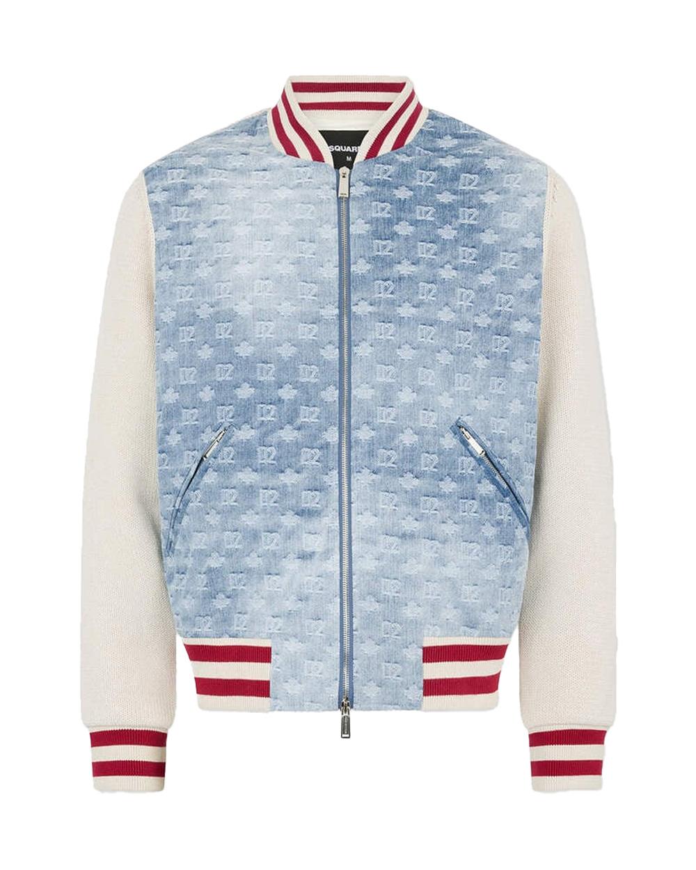 DSQUARED2 Bomber DSQUARED2 uomo Monogram S74HA1622D13191 Azzurro denim colletto zip doppio cursore S74HA1622D13191 961