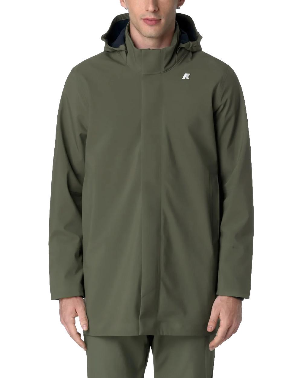 K-WAY Giubbino K-WAY uomo K6116YW Verde tessuto tecnico a tre strati cappuccio removibile tasche con zip vestibilità regular K6116YW AF0
