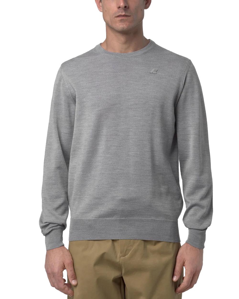 K-WAY Maglione K-WAY uomo SEBASTIEN MERINO K2142EW Grigio girocollo lana merino easy-care vestibilità regolare K2142EW XBD