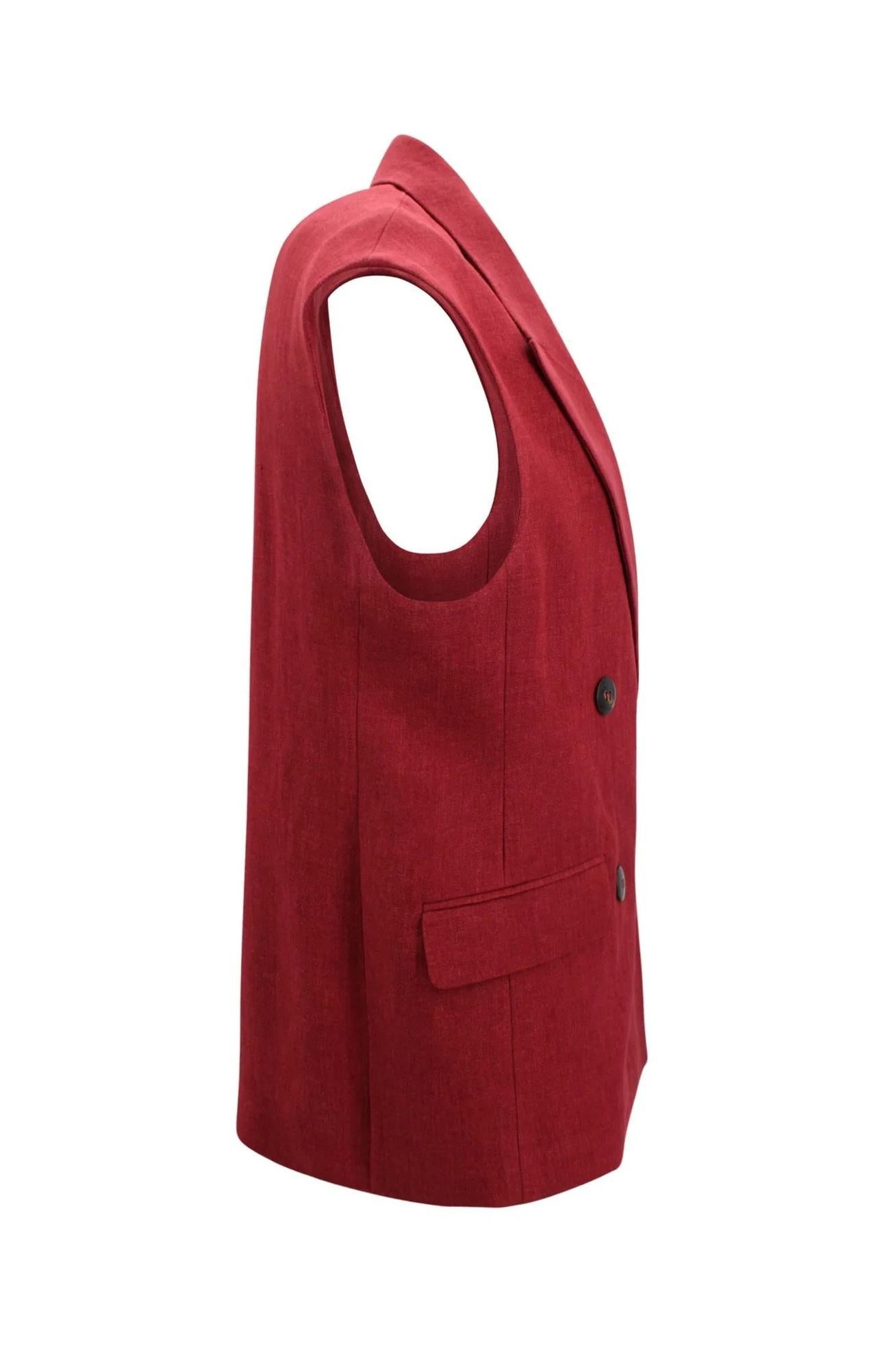STUDIO Gilet Studio donna 2616041081600 003 Aia doppiopetto in batavia di lino Mattone Rosso<BR/> 2616281012600 035