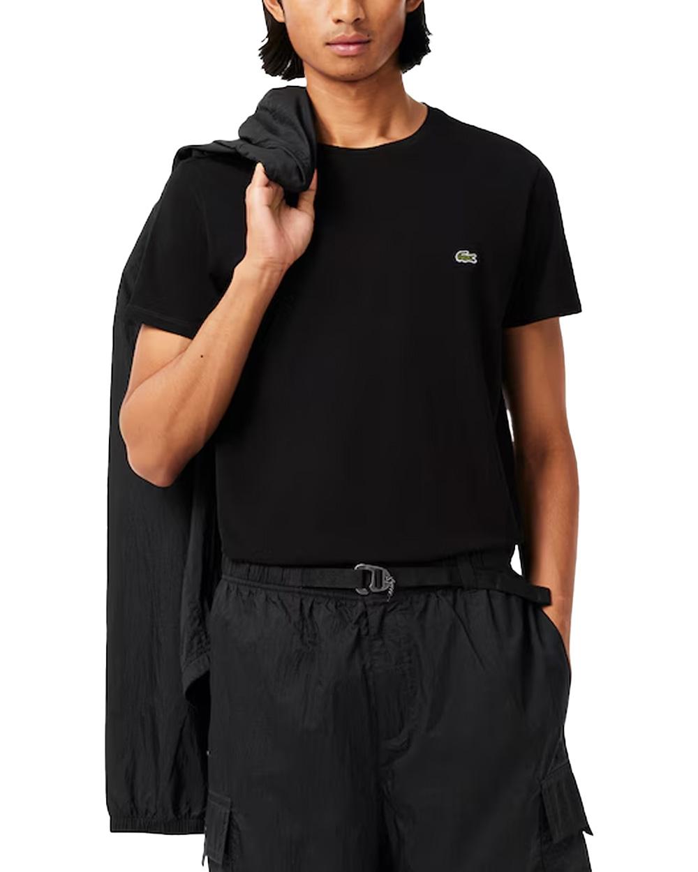 LACOSTE T-shirt LACOSTE uomo TH6709 Nera pregiato cotone taglio dritto regular coccodrillo TH6709 031