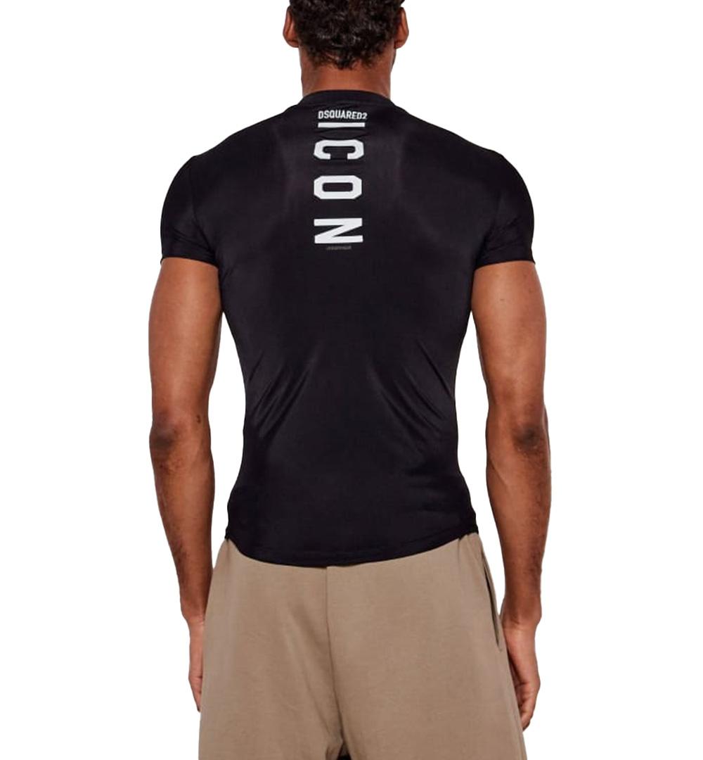 DSQUARED2 UNDERWEAR T-shirt DSquared2 uomo D9M215830 Nero tinta unita scritta icon firocollo orlo dritto skinny fit D9M215830 001