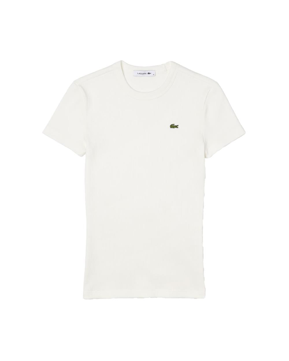 LACOSTE T-shirt LACOSTE donna TF5538 Bianca costine slim fit collo rotondo TF5538 70V