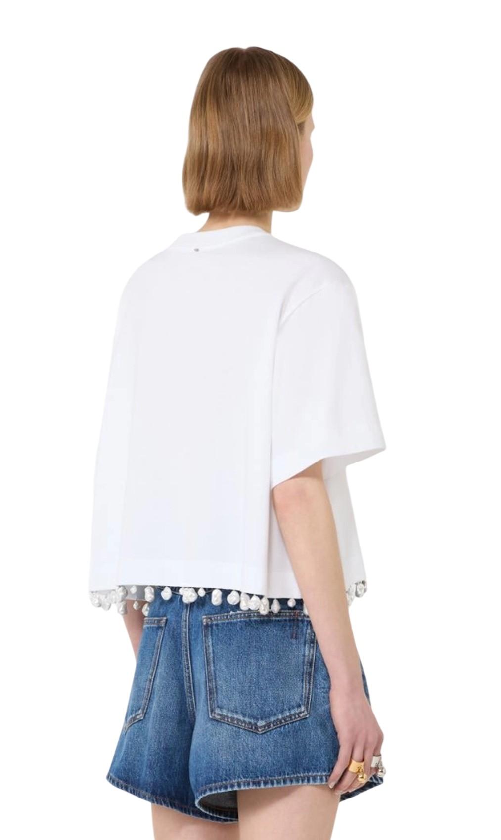 SPORTMAX T-shirt Sportmax 2612941032600 001 Palmas crop con perle Bianco<BR/> 2612941032600 001