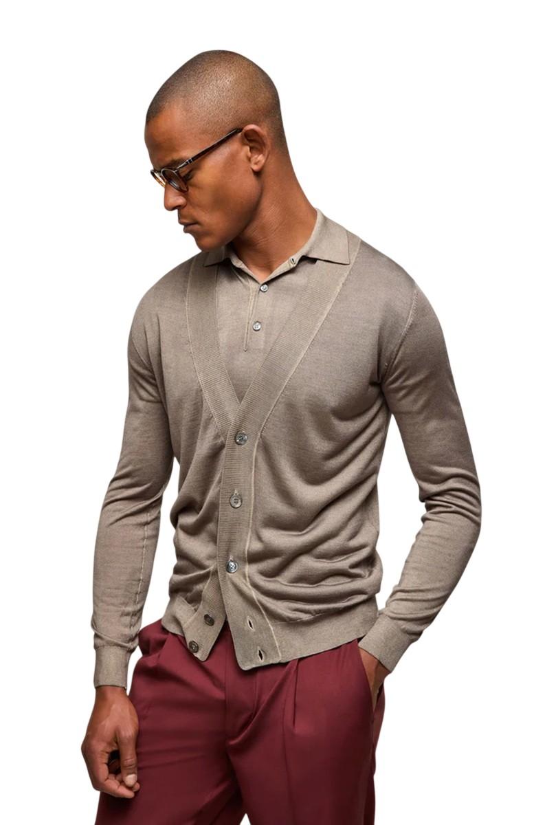 L.B.M. 1911 Cardigan L.B.M. 1911 uomo 637569016 3 seta e cashmere Tortora<BR/> 637569016 3