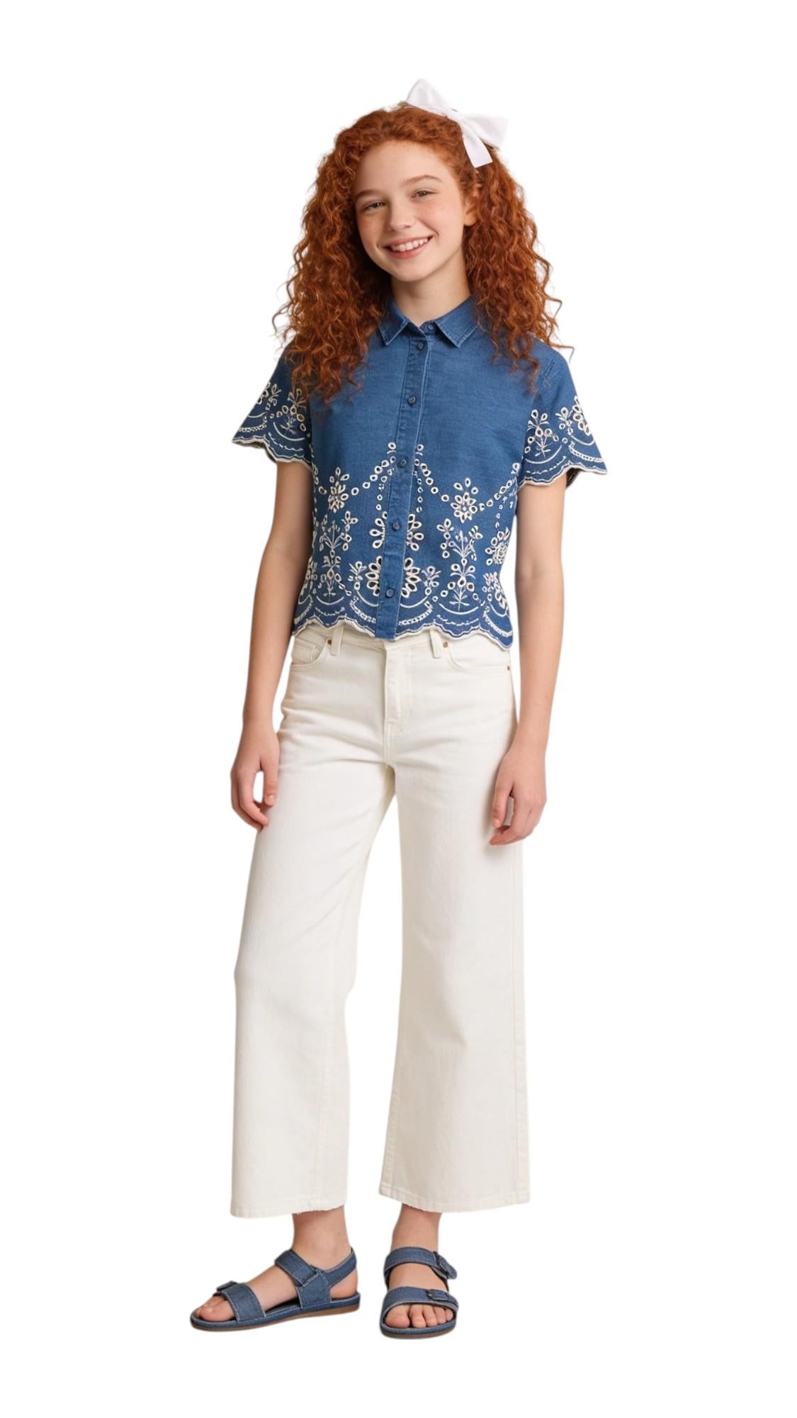 MC2 SAINT BARTH Camicia MC2 SAINT BARTH bambina CEM0002 0473L 10 Clementine Jr effetto con ricamo sangallo Denim <BR/> CEM000200473L 10