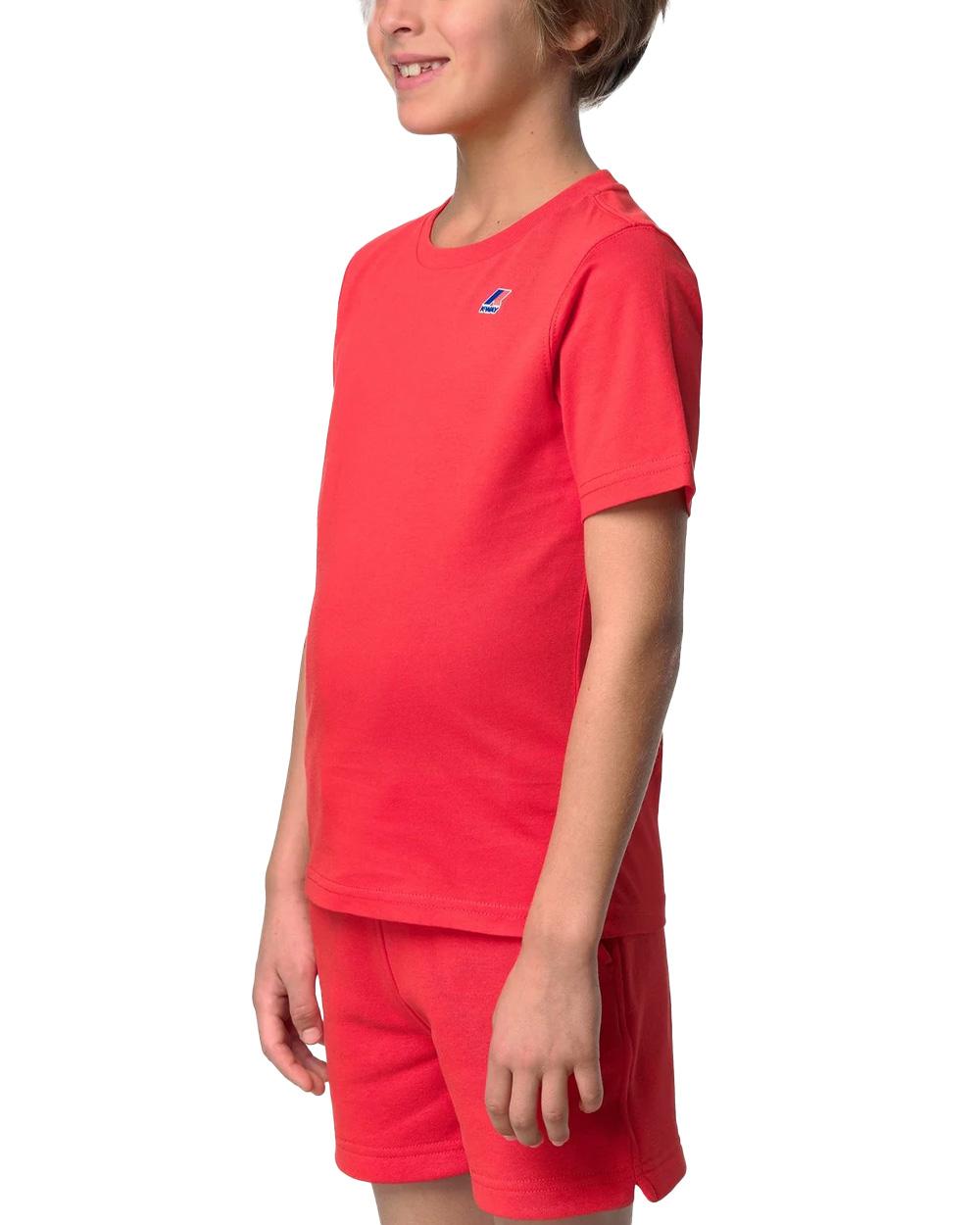 K-WAY T-shirt K-WAY bambino K7133YWR P. LEONIDE Rossa jersey cotone girocollo logo vestibilità regolare<BR/> K7133YWR B04