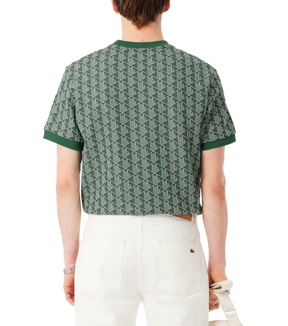 LACOSTE T-shirt LACOSTE uomo monogramma jacquard TH1197T verde cotone maniche corte coccodrillo TH1197T D1R