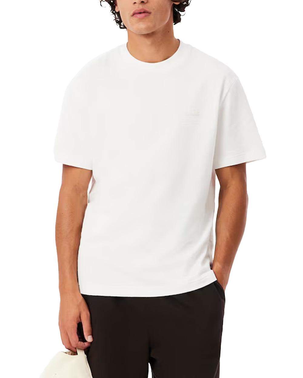 LACOSTE T-shirt LACOSTE uomo TH1979 Bianca crepe cotone classic fit collo a coste TH1979 70V