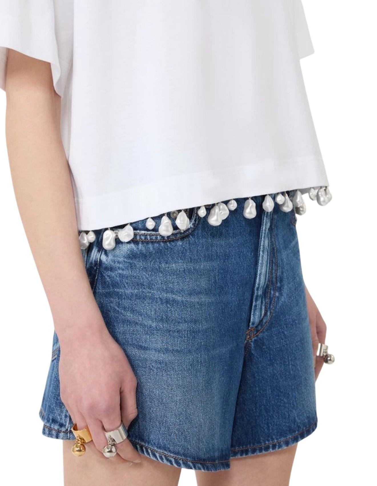 SPORTMAX T-shirt Sportmax 2612941032600 001 Palmas crop con perle Bianco<BR/> 2612941032600 001