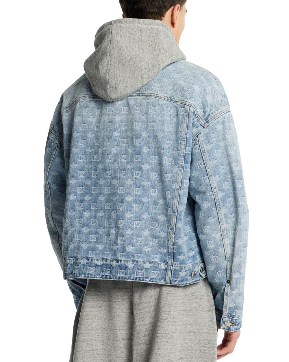 DSQUARED2 Giubbino DSQUARED2 uomo S74AM1687D30023 Denim cotone effetto vintage tasche taschimnii logo monogram all over S74AM1687D30023 470