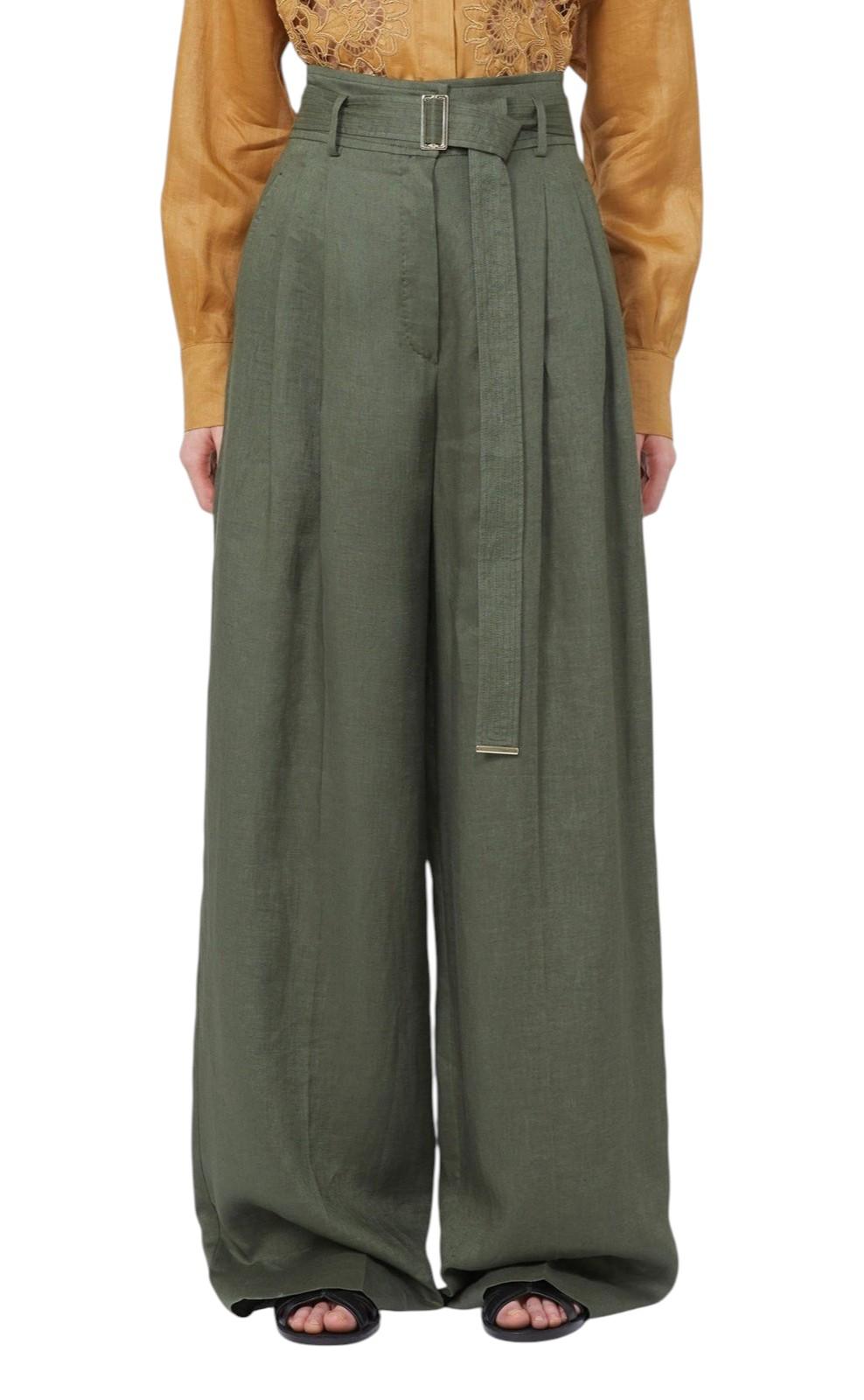 STUDIO Pantalone Studio donna 2616131092600 037 Materia in tela di lino Verde Kaki<BR/> 2616131092600 037