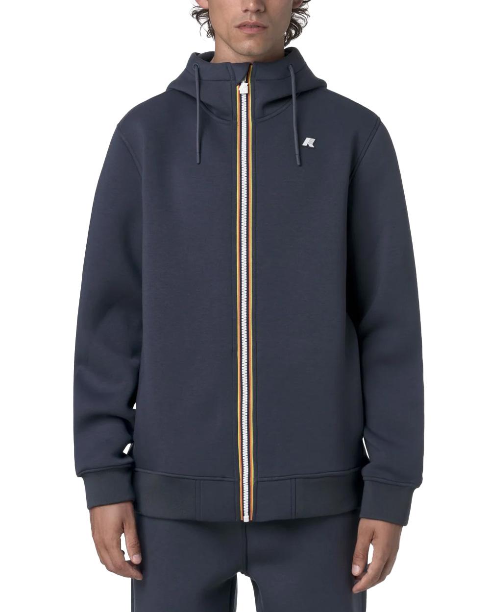 K-WAY Felpa K-WAY uomo RAINER SPACER K2141DW Blu materiali tecnici scuba interlock spessorato struttura spacer logo in silicone K2141DW 550