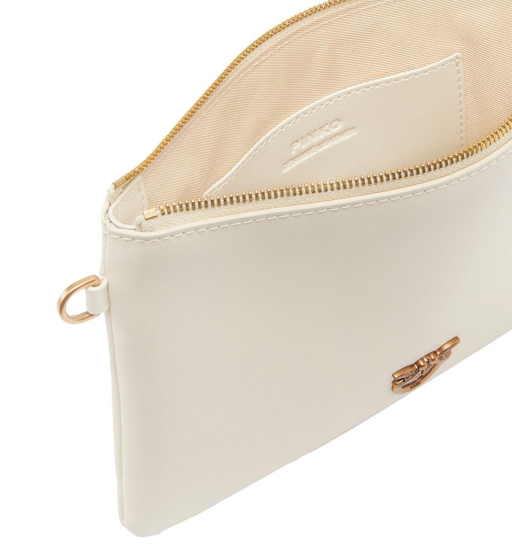 PINKO Pochette Pinko Wristlet bianca oro squadrata pelle da polso logo Love birds 104353A0F1 Z14Q