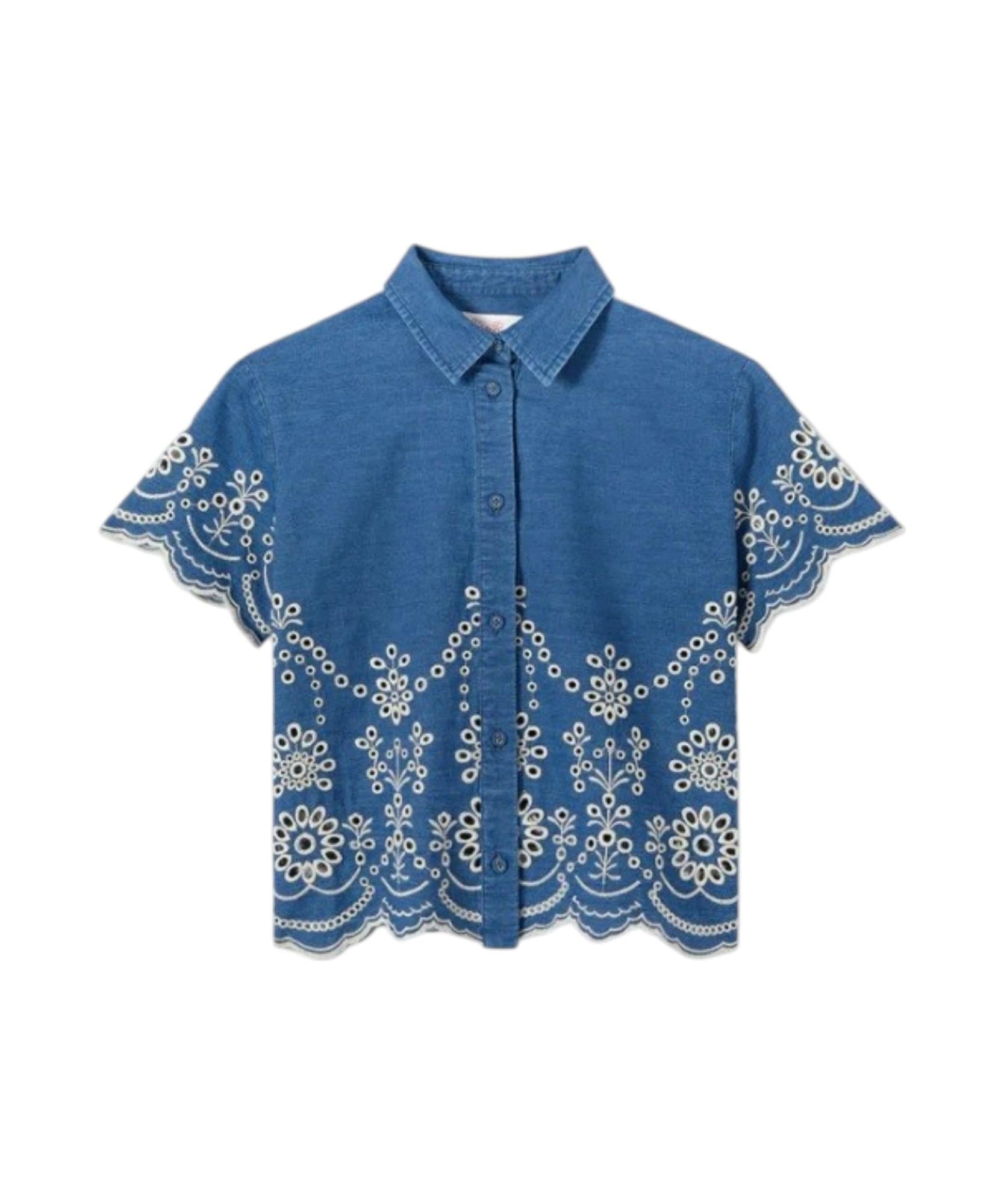 MC2 SAINT BARTH Camicia MC2 SAINT BARTH bambina CEM0002 0473L 10 Clementine Jr effetto con ricamo sangallo Denim <BR/> CEM000200473L 10